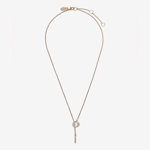 NWT Express Rhinestone Threaded Y Necklace Gold Tones - Picture 2 of 6